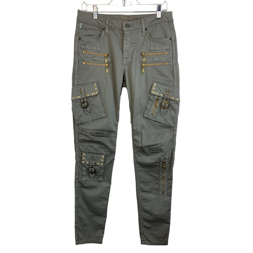 $435 Womens Robins Jeans Cargo Pants Wings Embellished Skinny Stretch Sz 27 6758